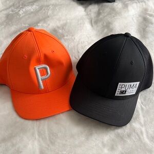 Puma Bright Orange and Classic Black Hat Duo